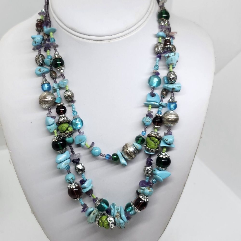Laura Ashley Layered Necklace‎ Faux Turquoise And Amethyst